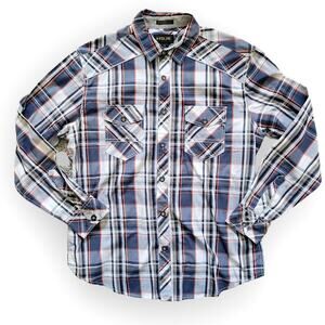 Helix Plaid Long Sleeve Pockets Athletic Fit Casual Button Up Shirt Men Sz L